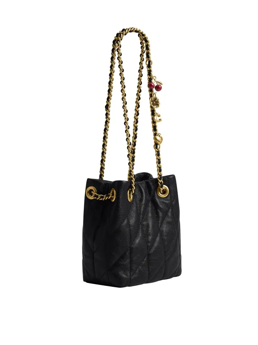Кожаная сумка-кроссбоди с кулиской COACH — изображение 3 из 9, черный