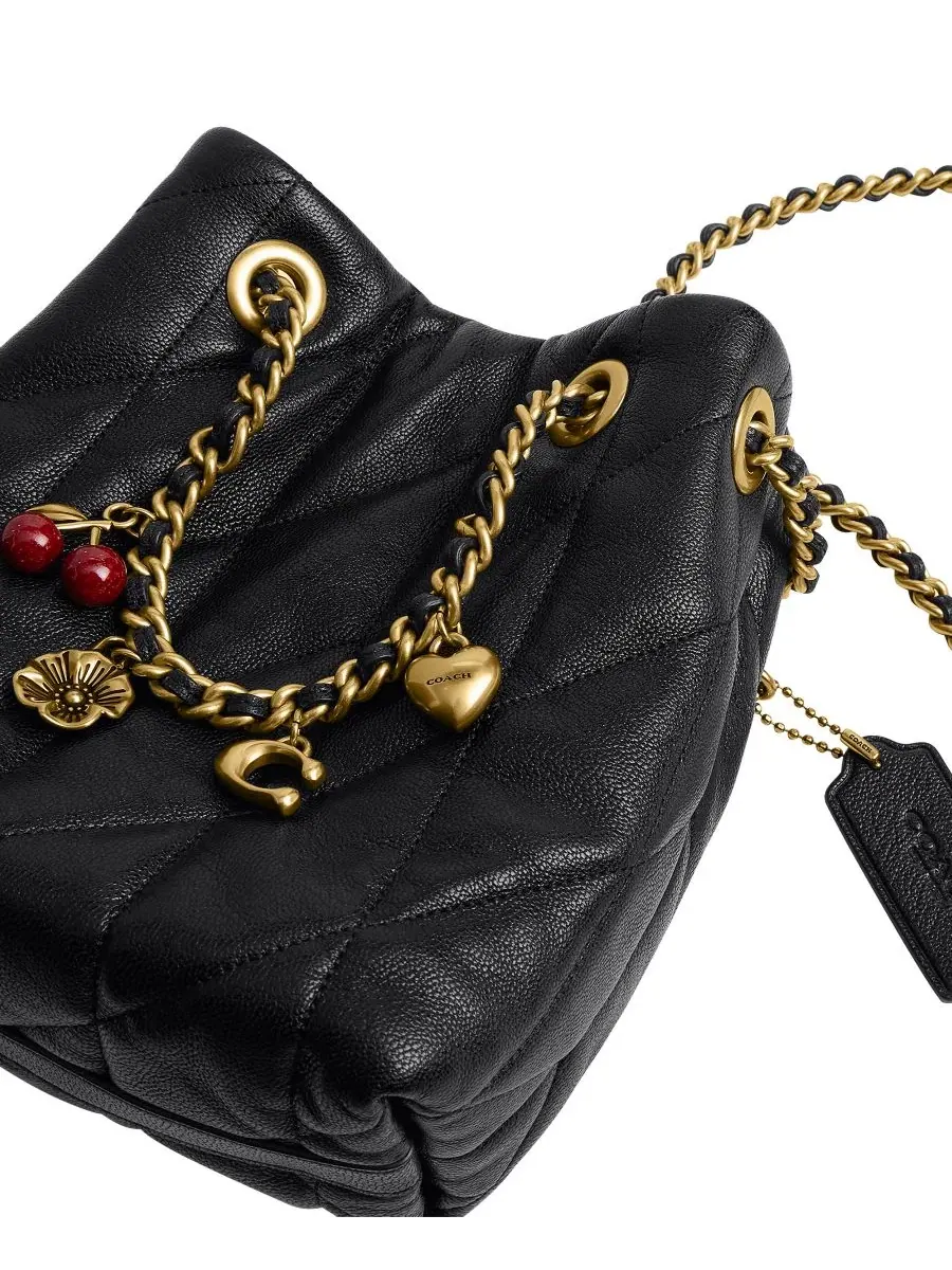 Кожаная сумка-кроссбоди с кулиской COACH — изображение 5 из 9, черный