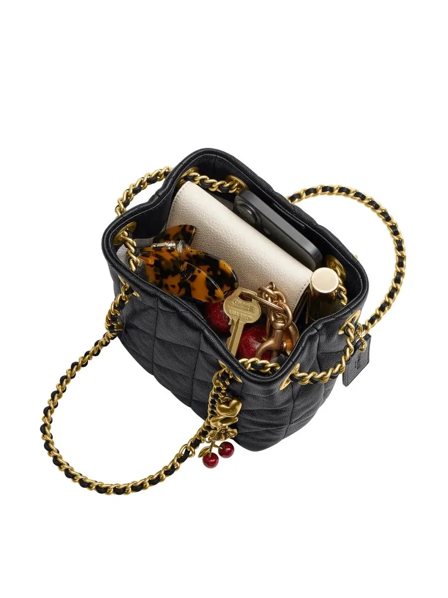 Кожаная сумка-кроссбоди с кулиской COACH — изображение 6 из 9, черный