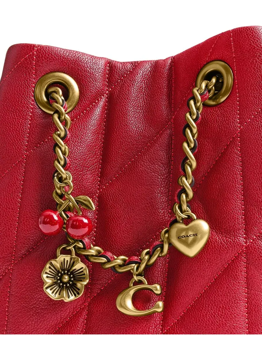 Небольшая кожаная сумка-кроссбоди с утяжкой COACH, Brass/Poppy — изображение 5 из 8