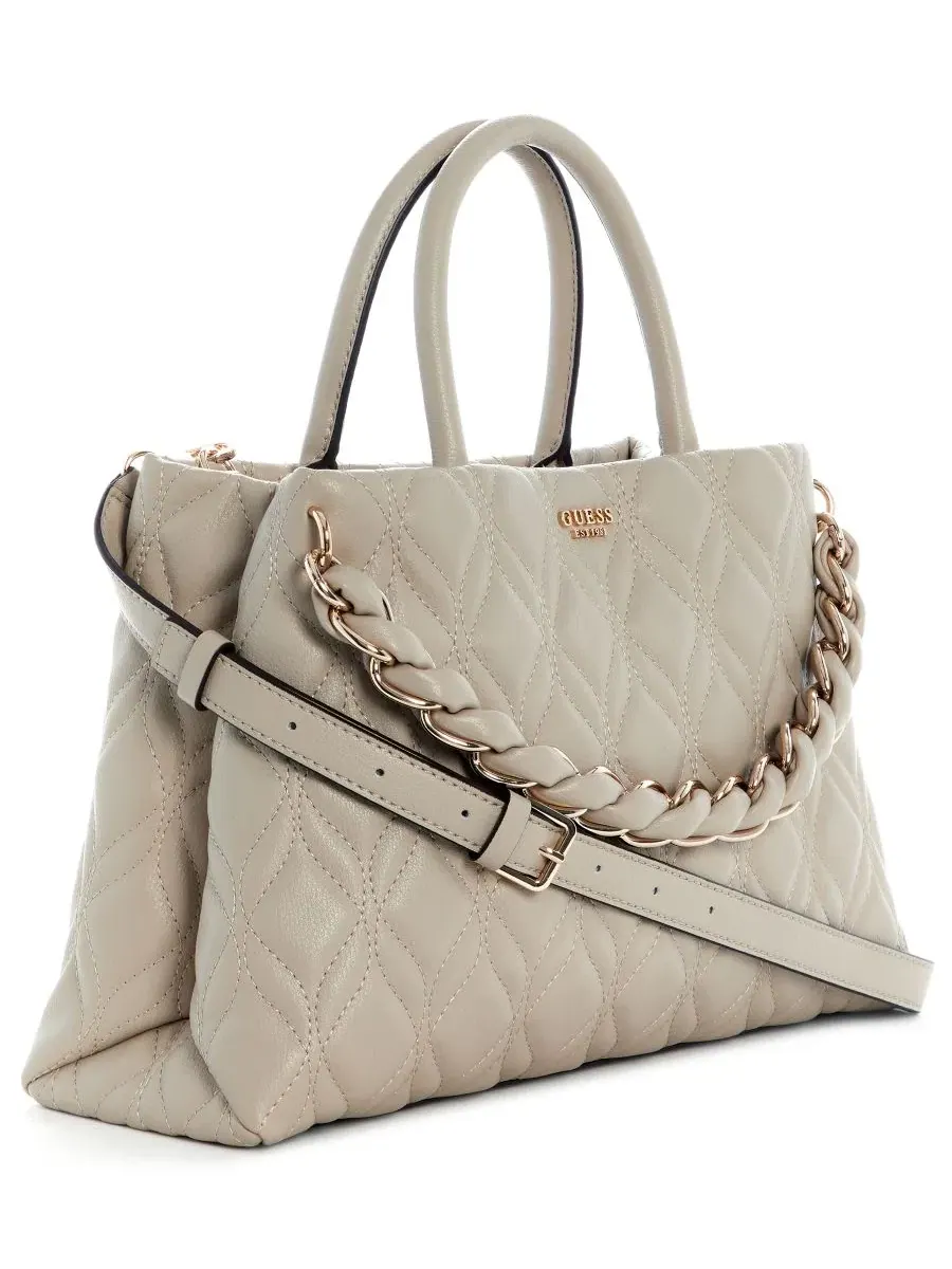 Сумка через плечо с цепочкой и верхней ручкой Maxine Top Handle Large Satchel GUESS — изображение 3 из 5, бежевый