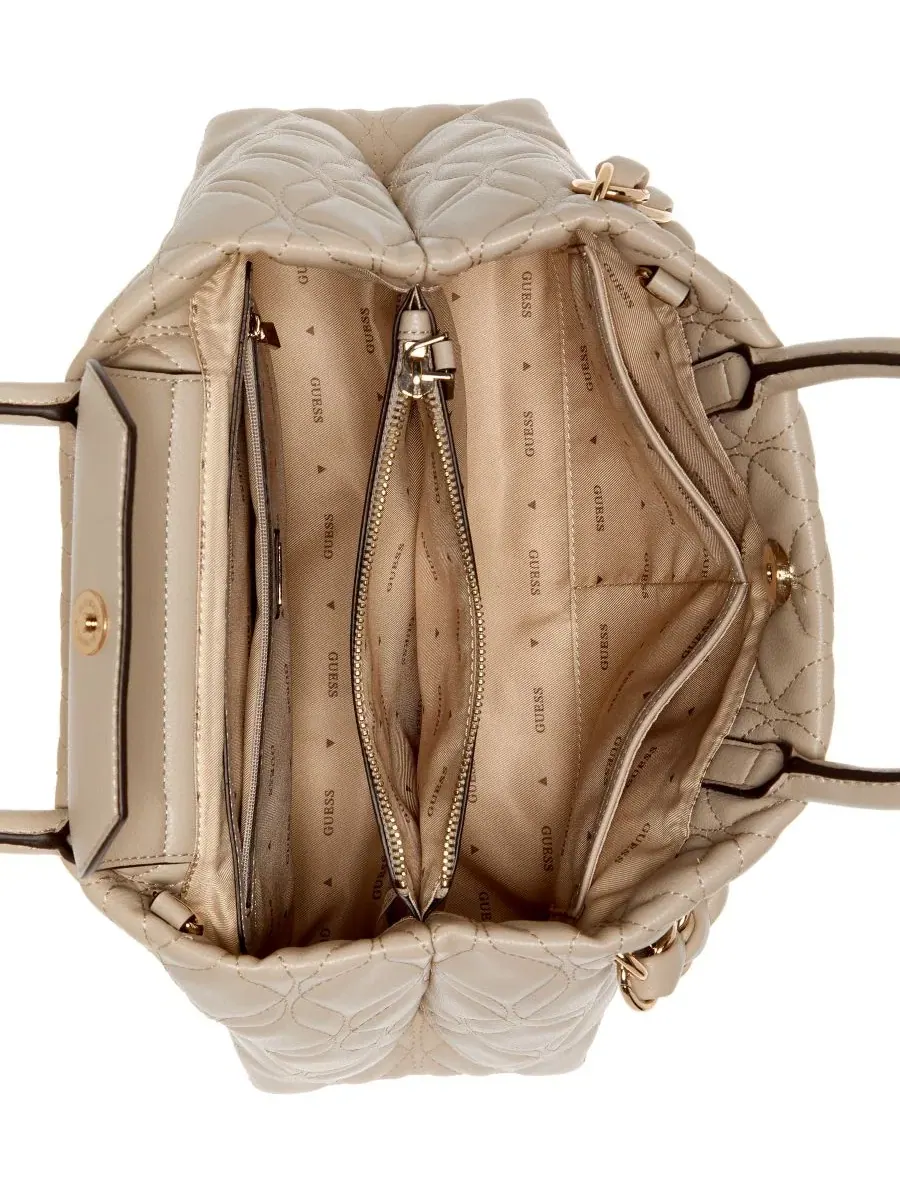 Сумка через плечо с цепочкой и верхней ручкой Maxine Top Handle Large Satchel GUESS — изображение 4 из 5, бежевый