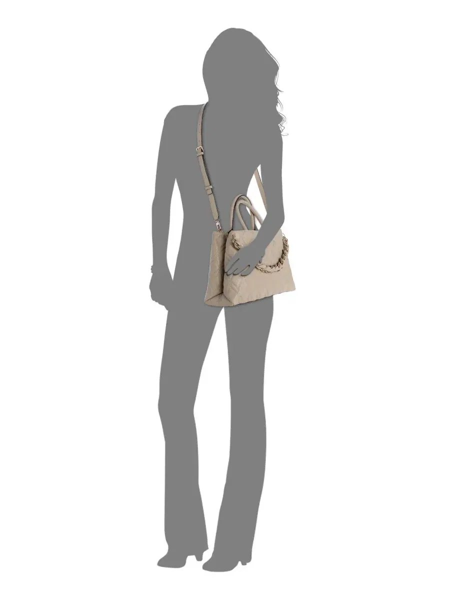 Сумка через плечо с цепочкой и верхней ручкой Maxine Top Handle Large Satchel GUESS — изображение 5 из 5, бежевый