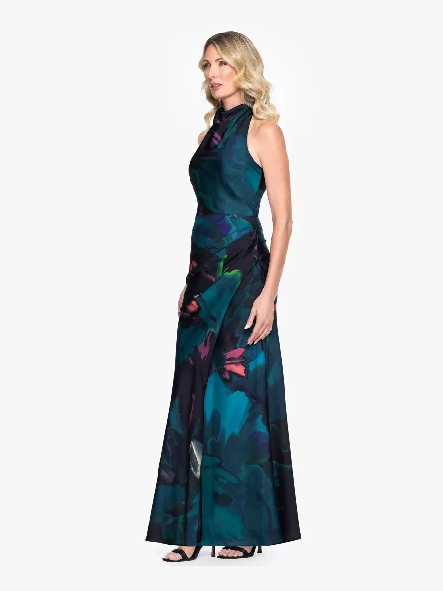 Вечернее платье с завязками на шее, без рукавов, Petite Sleeveless Halter Neck Gown Betsy & Adam — изображение 2 из 5, мульти