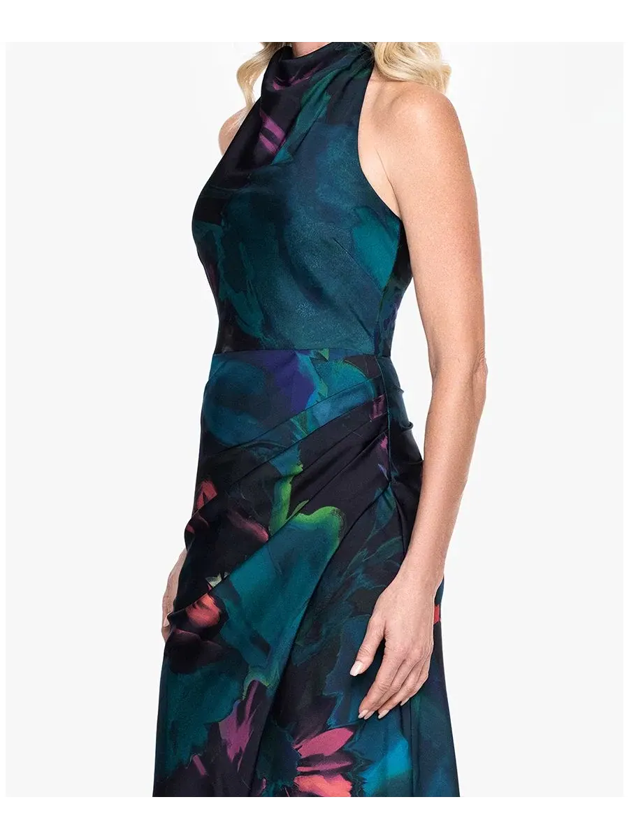 Вечернее платье с завязками на шее, без рукавов, Petite Sleeveless Halter Neck Gown Betsy & Adam — изображение 3 из 5, мульти