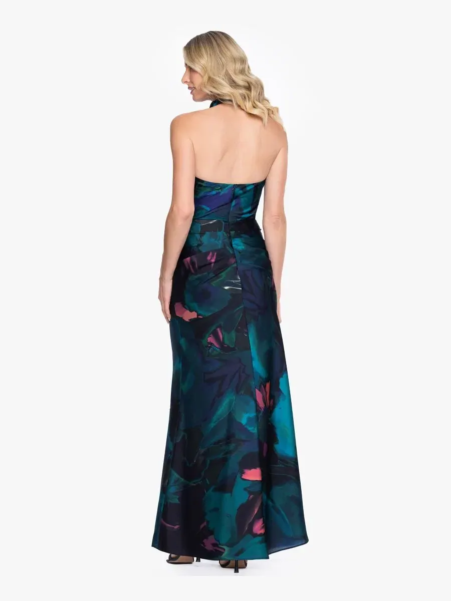 Вечернее платье с завязками на шее, без рукавов, Petite Sleeveless Halter Neck Gown Betsy & Adam — изображение 4 из 5, мульти