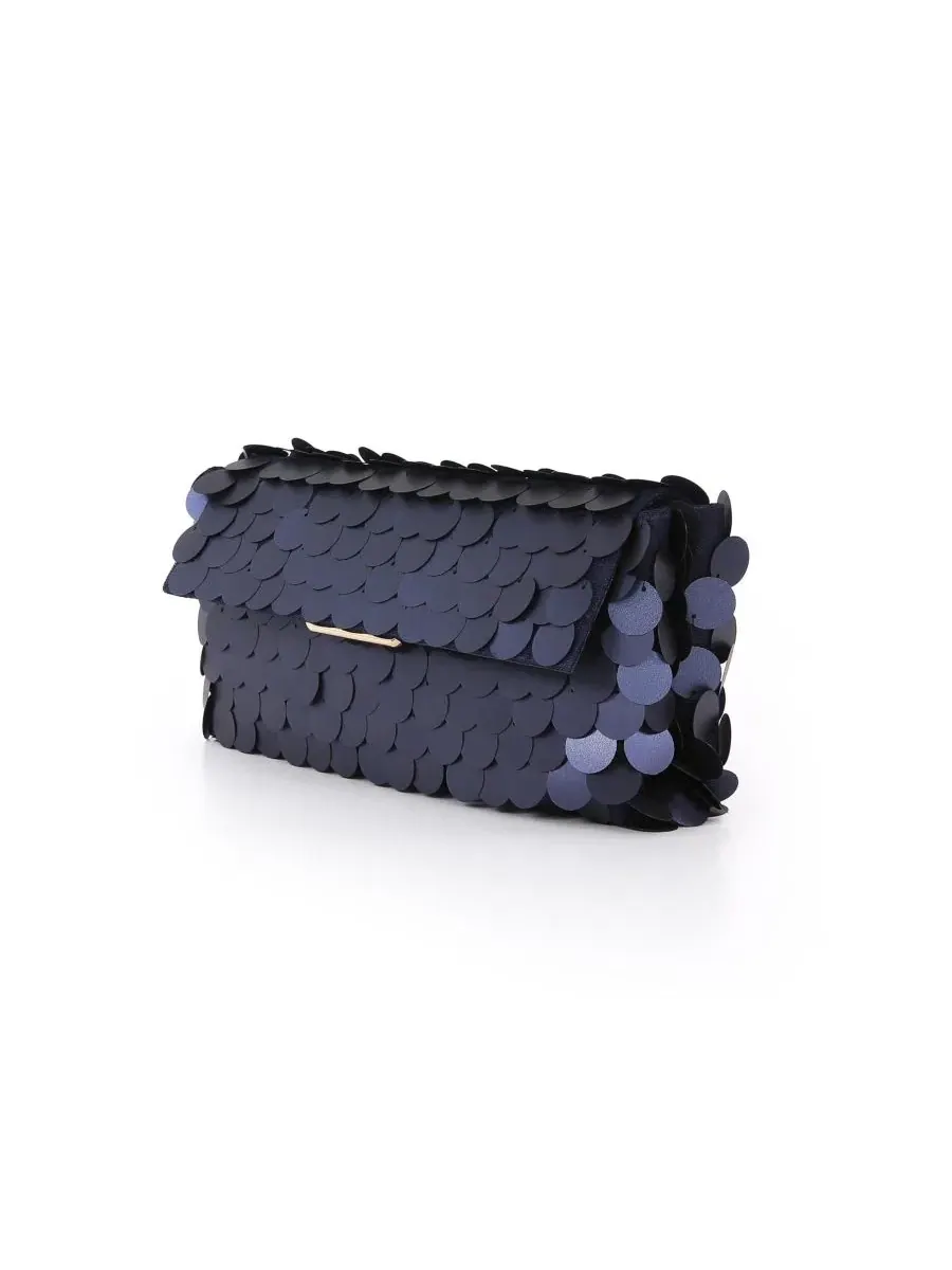 Вечерний клатч с пайетками, модель Kit Payette Sequin Envelope Jewel Badgley Mischka — изображение 2 из 4, темно-синий