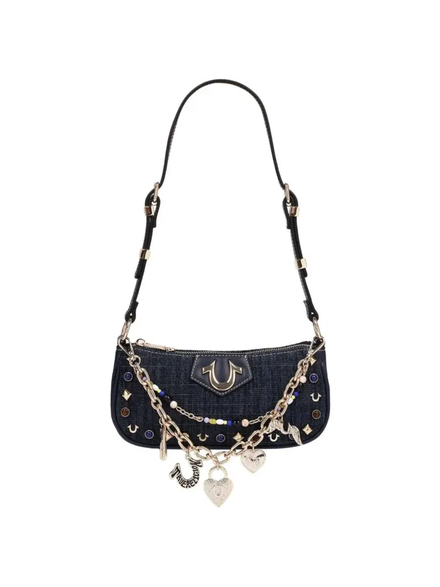 Сумка через плечо с цепями и стразами Chain and Studs Denim Shoulder Bag True Religion