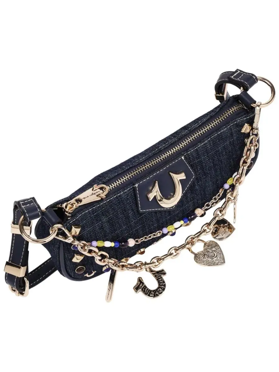Сумка через плечо с цепями и стразами Chain and Studs Denim Shoulder Bag True Religion — изображение 5 из 7, темно-синий