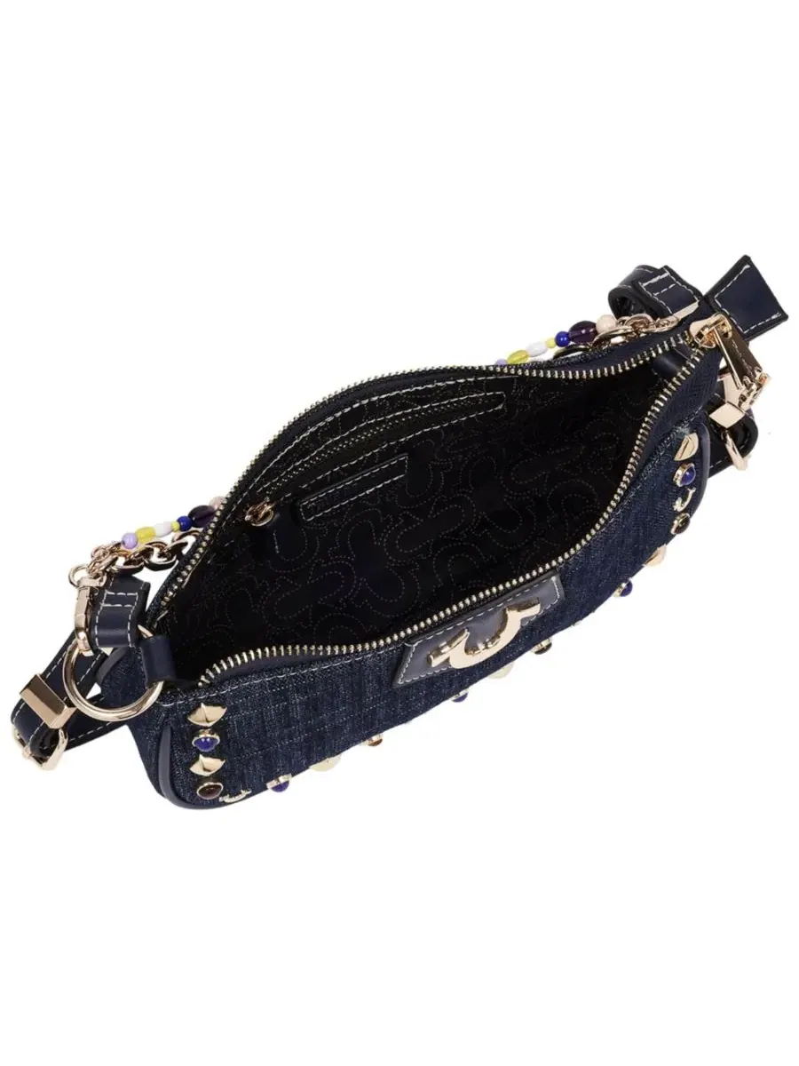 Сумка через плечо с цепями и стразами Chain and Studs Denim Shoulder Bag True Religion — изображение 6 из 7, темно-синий