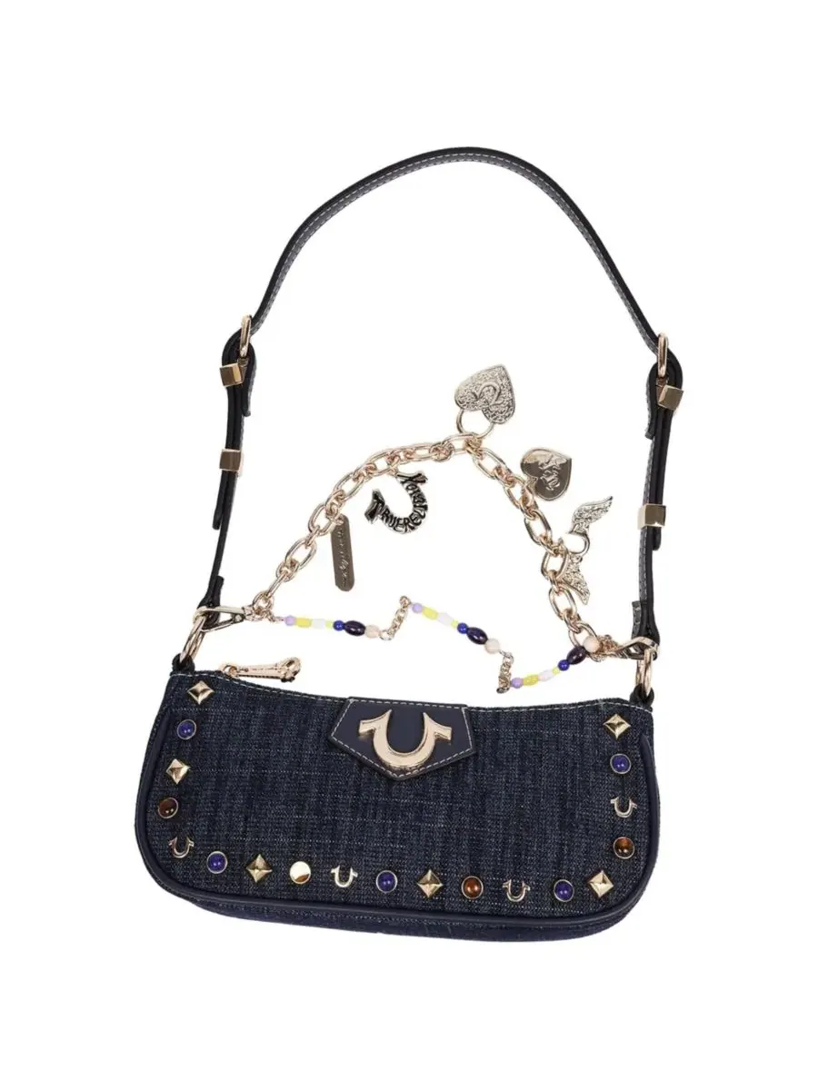 Сумка через плечо с цепями и стразами Chain and Studs Denim Shoulder Bag True Religion — изображение 7 из 7, темно-синий