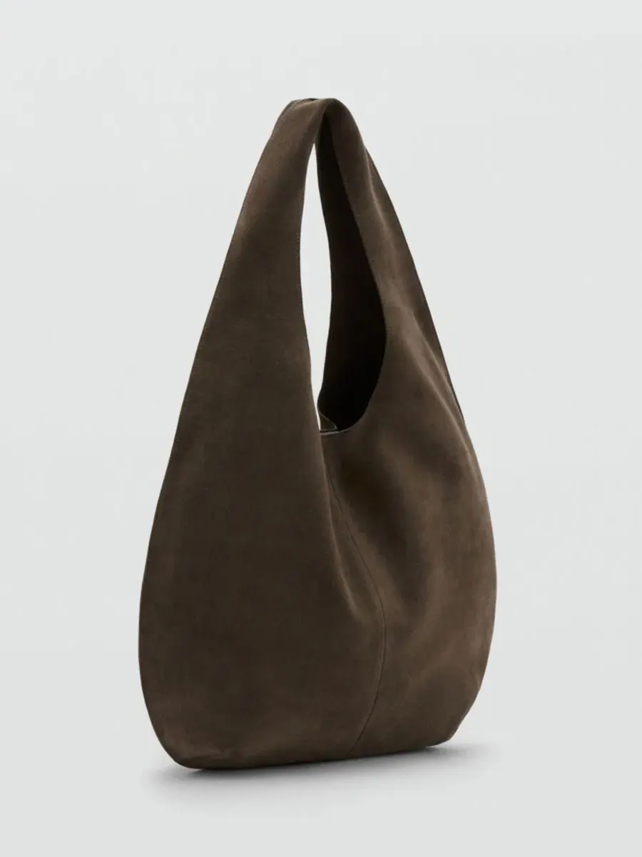 Сумка-шопер из натуральной кожи с плечевым ремнем, модель Split-Leather Sack Bag MANGO