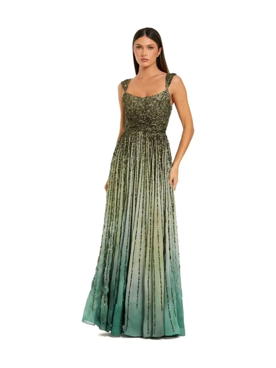 Вечернее платье с пайетками Ombre Beaded Scoop Neck A-Line Gown Mac Duggal