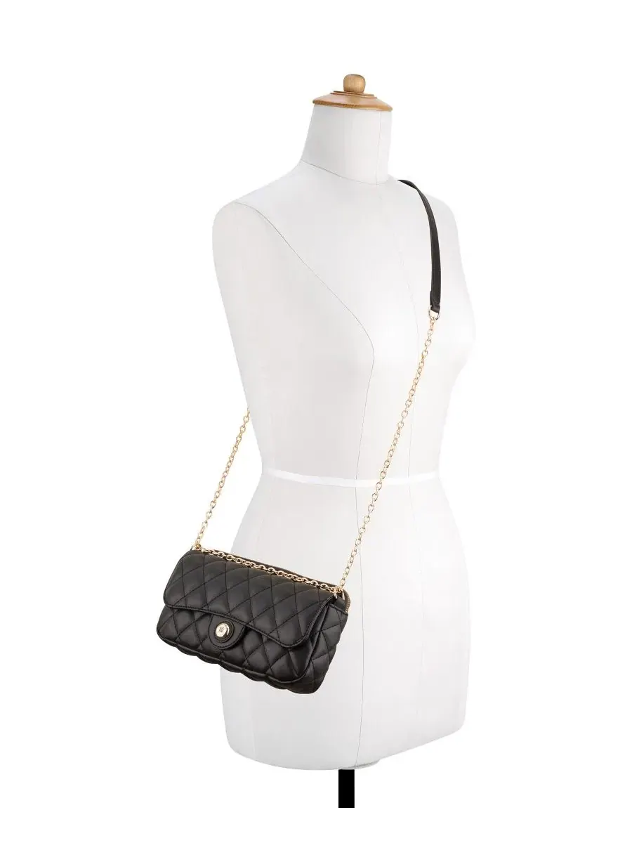 Небольшая сумка через плечо с цепочкой Emelina Flap Small Crossbody Handbag Nine West — изображение 2 из 6, черный