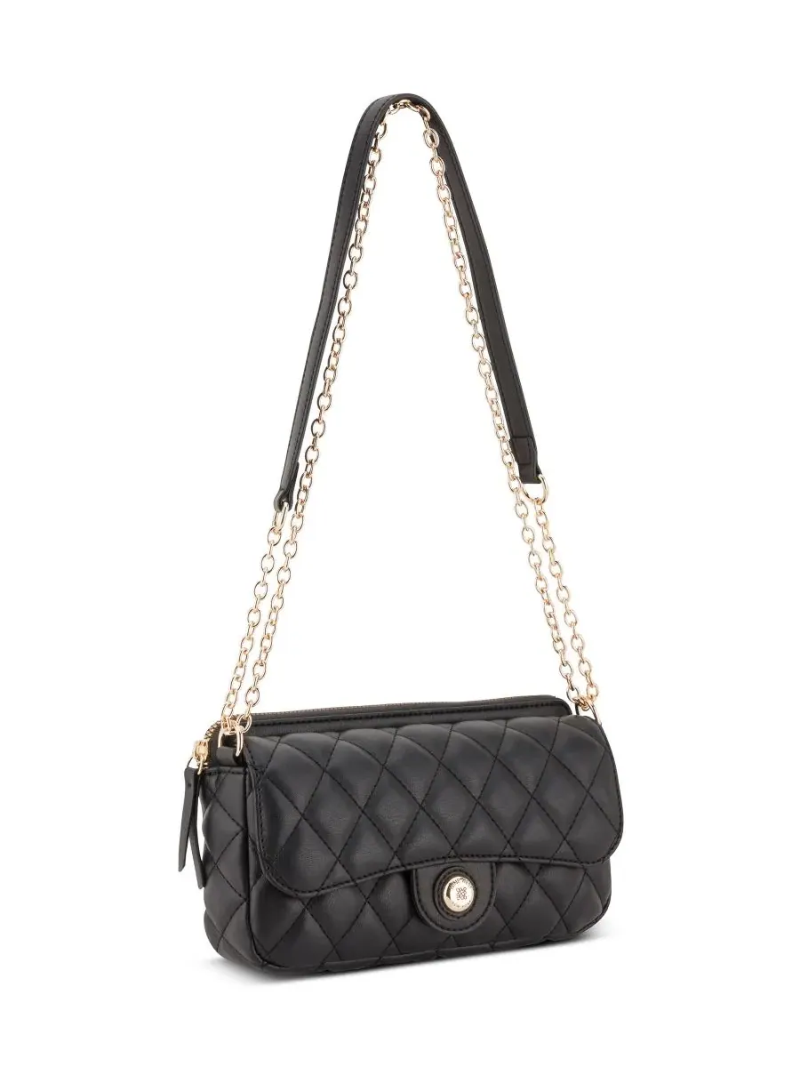 Небольшая сумка через плечо с цепочкой Emelina Flap Small Crossbody Handbag Nine West — изображение 5 из 6, черный