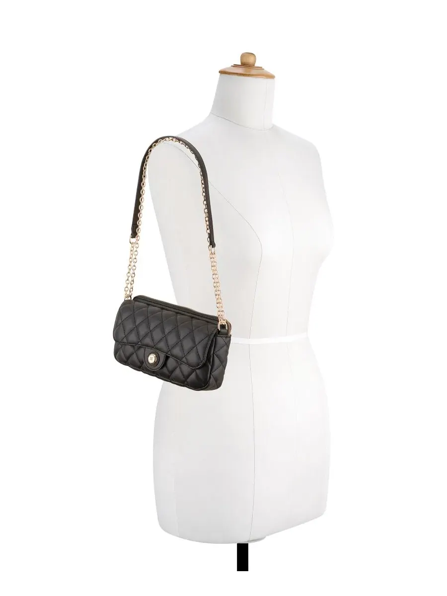 Небольшая сумка через плечо с цепочкой Emelina Flap Small Crossbody Handbag Nine West — изображение 6 из 6, черный
