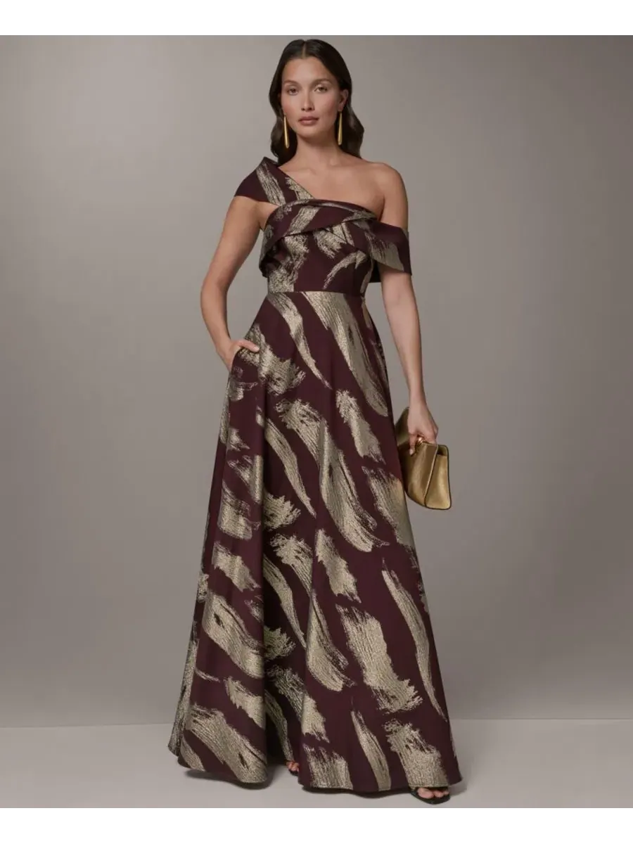 Вечернее платье с одним плечом с принтом Donna Karan New York, Prune Pale