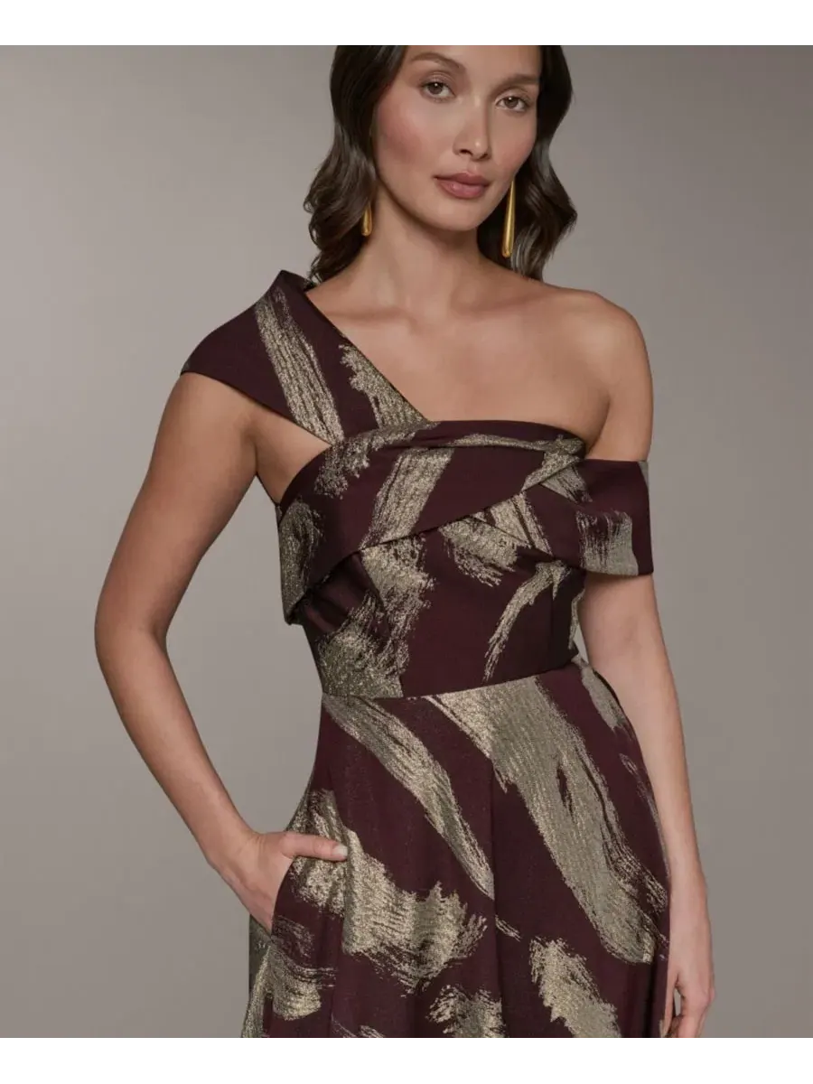 Вечернее платье с одним плечом с принтом Donna Karan New York, Prune Pale — изображение 3 из 5