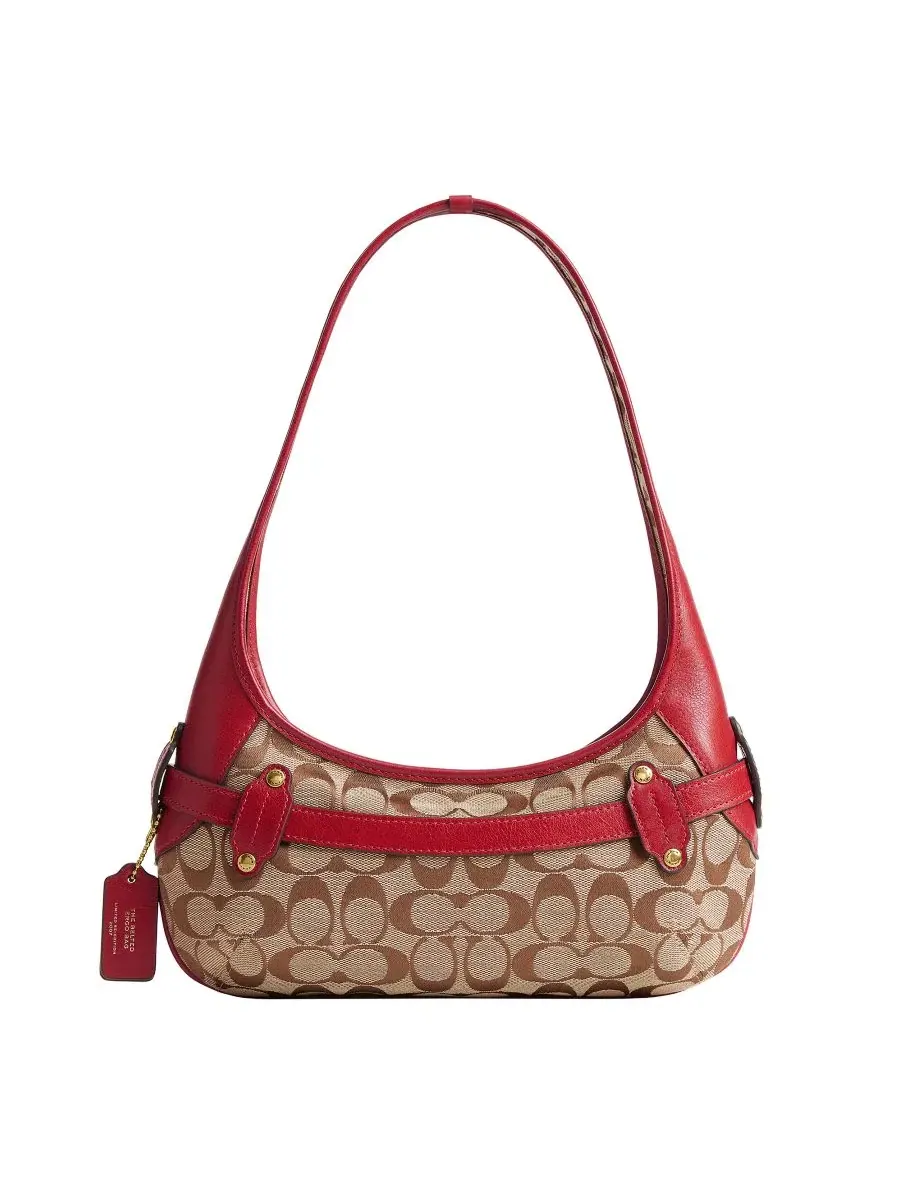 Плечевая сумка с ремнем Belted Ergo Small Signature Jacquard Shoulder Bag 26 COACH, Brass/Poppy — изображение 2 из 4