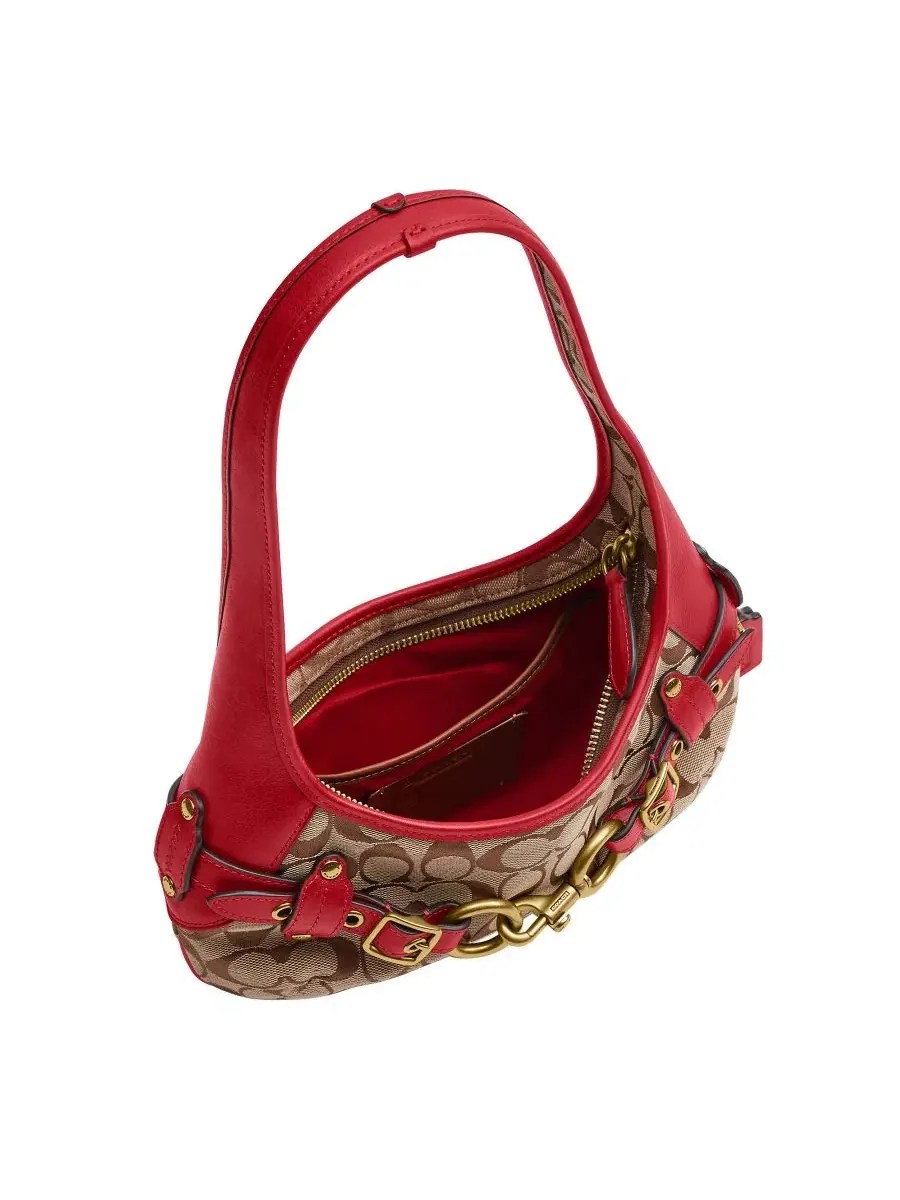 Плечевая сумка с ремнем Belted Ergo Small Signature Jacquard Shoulder Bag 26 COACH, Brass/Poppy — изображение 4 из 4