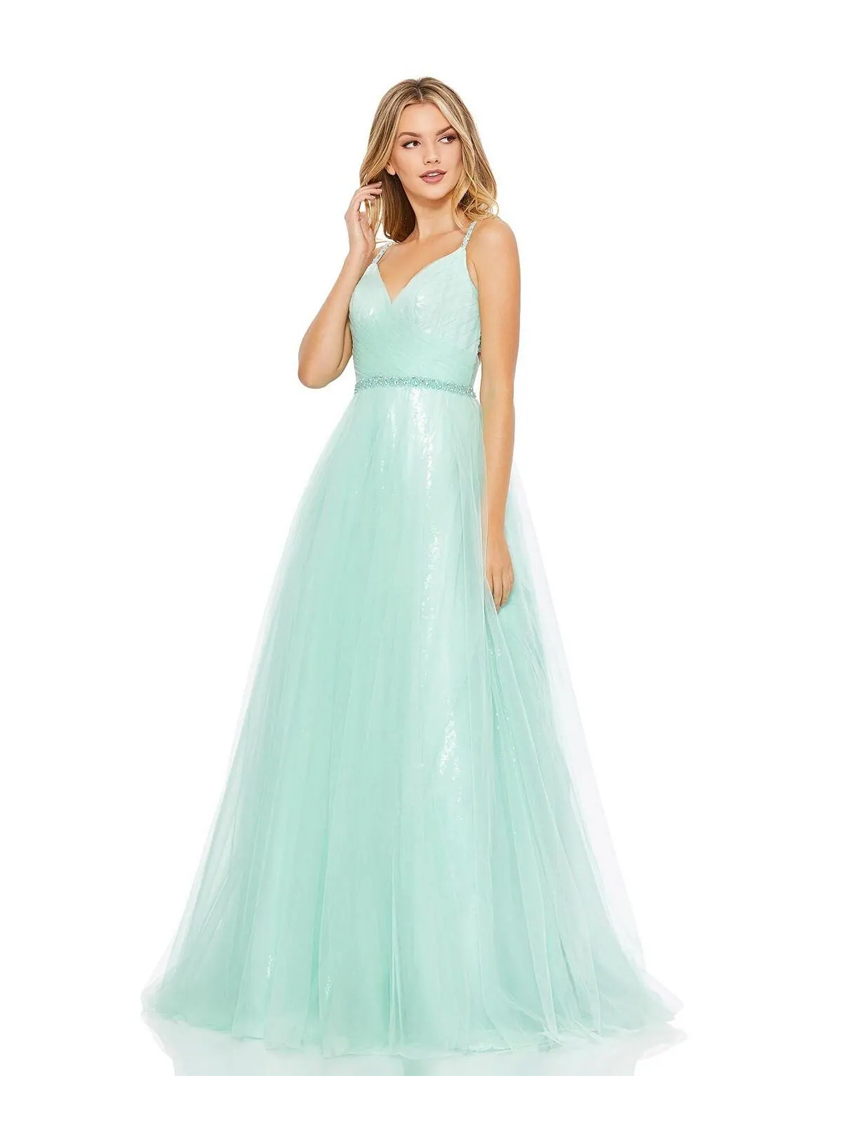 Женское бальное платье с V-образным вырезом и сетчатой ​​спинкой MAC DUGGAL