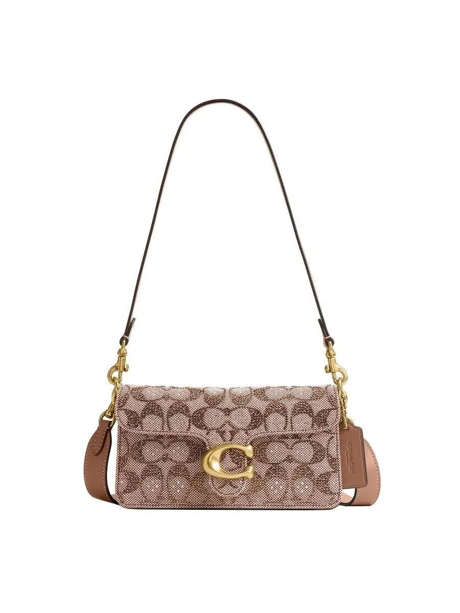 Мини-сумка через плечо Tabby Mini Crystal Signature Jacquard COACH, Brass/Mushroom