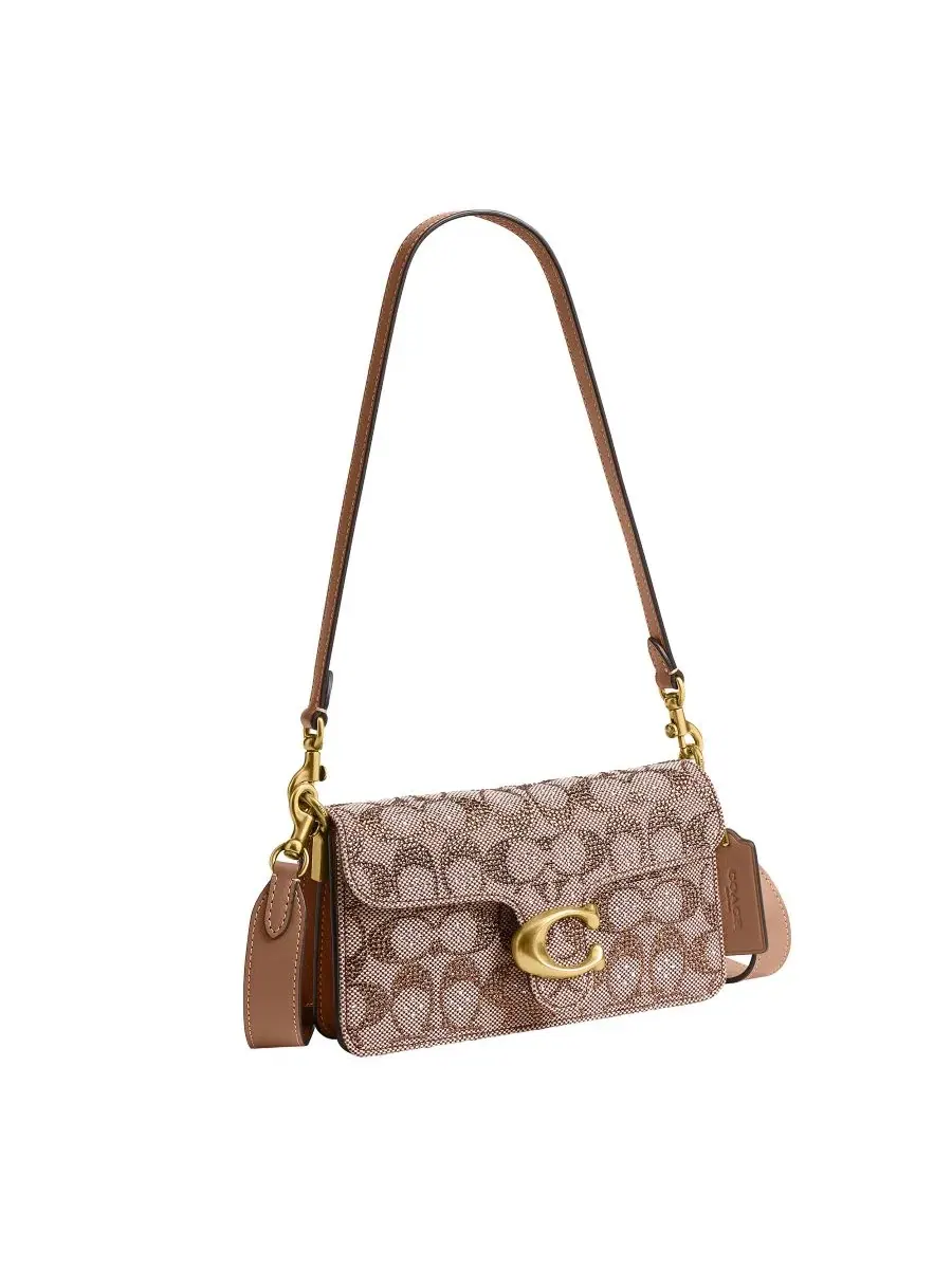 Мини-сумка через плечо Tabby Mini Crystal Signature Jacquard COACH, Brass/Mushroom — изображение 3 из 8