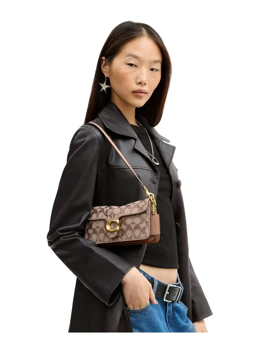 Мини-сумка через плечо Tabby Mini Crystal Signature Jacquard COACH, Brass/Mushroom — изображение 8 из 8