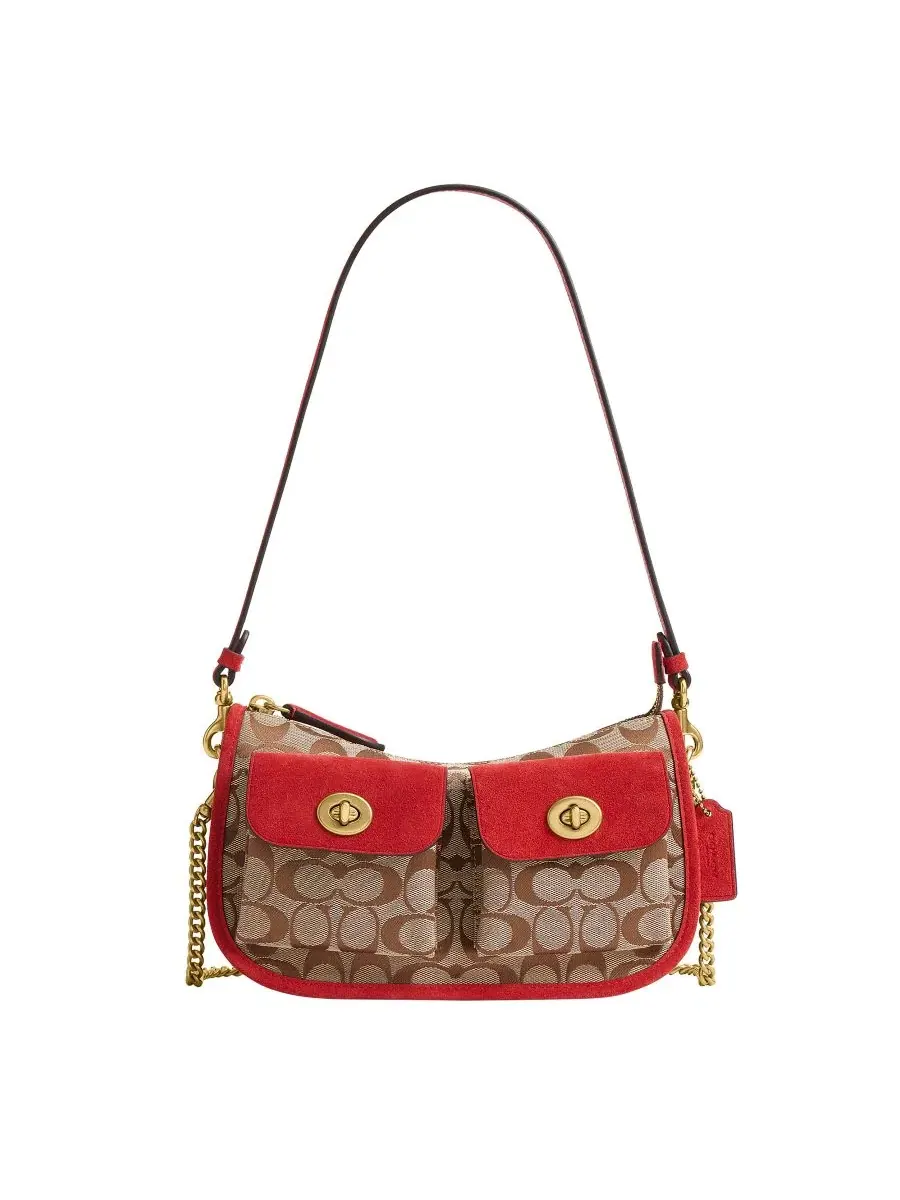 Сумка-шопер Waverly Small Signature Jacquard Twin Turnlock COACH, Brass Poppy Signature