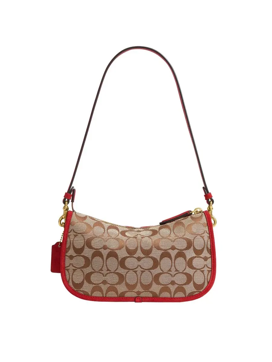Сумка-шопер Waverly Small Signature Jacquard Twin Turnlock COACH, Brass Poppy Signature — изображение 2 из 12