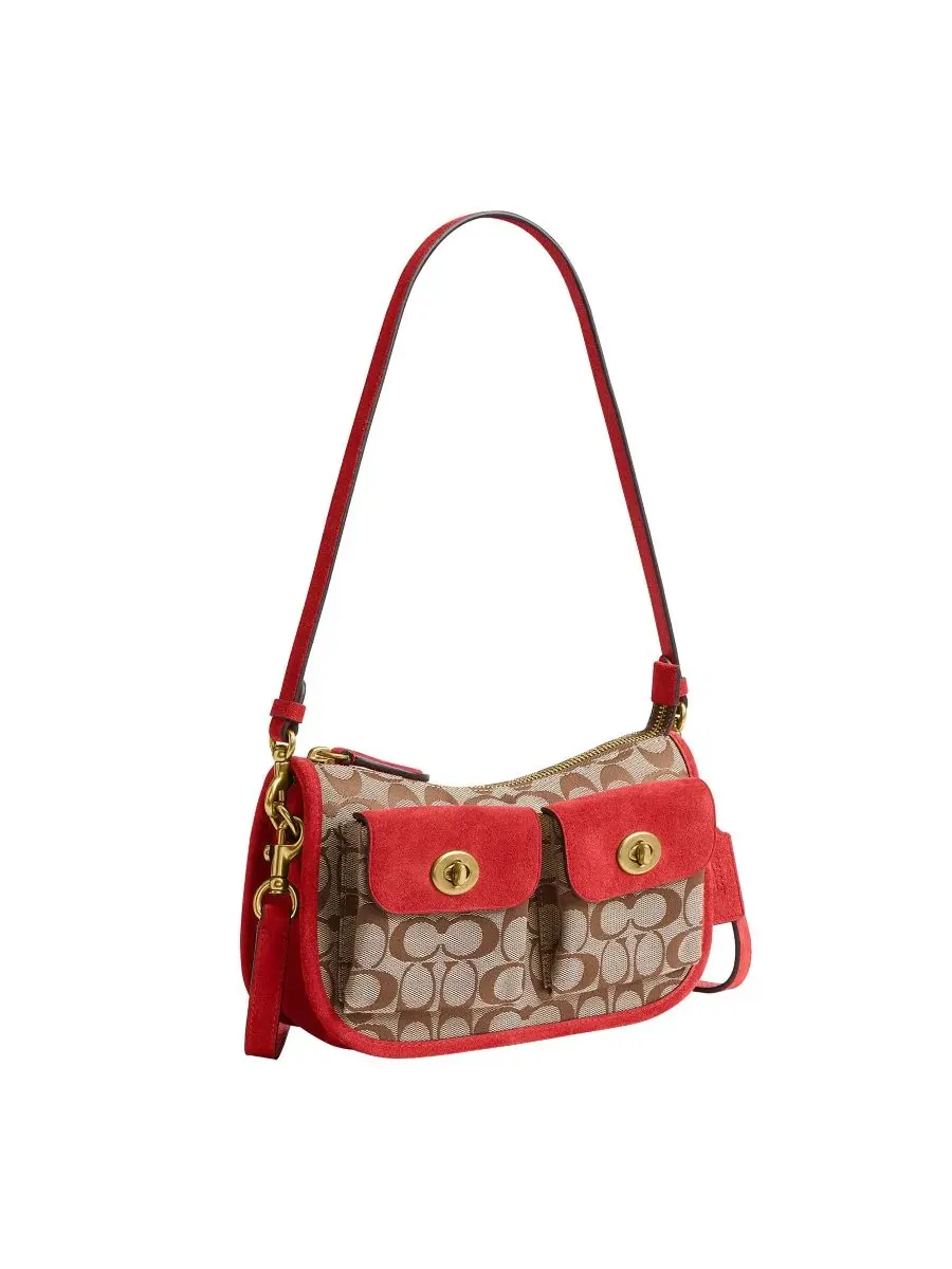 Сумка-шопер Waverly Small Signature Jacquard Twin Turnlock COACH, Brass Poppy Signature — изображение 3 из 12