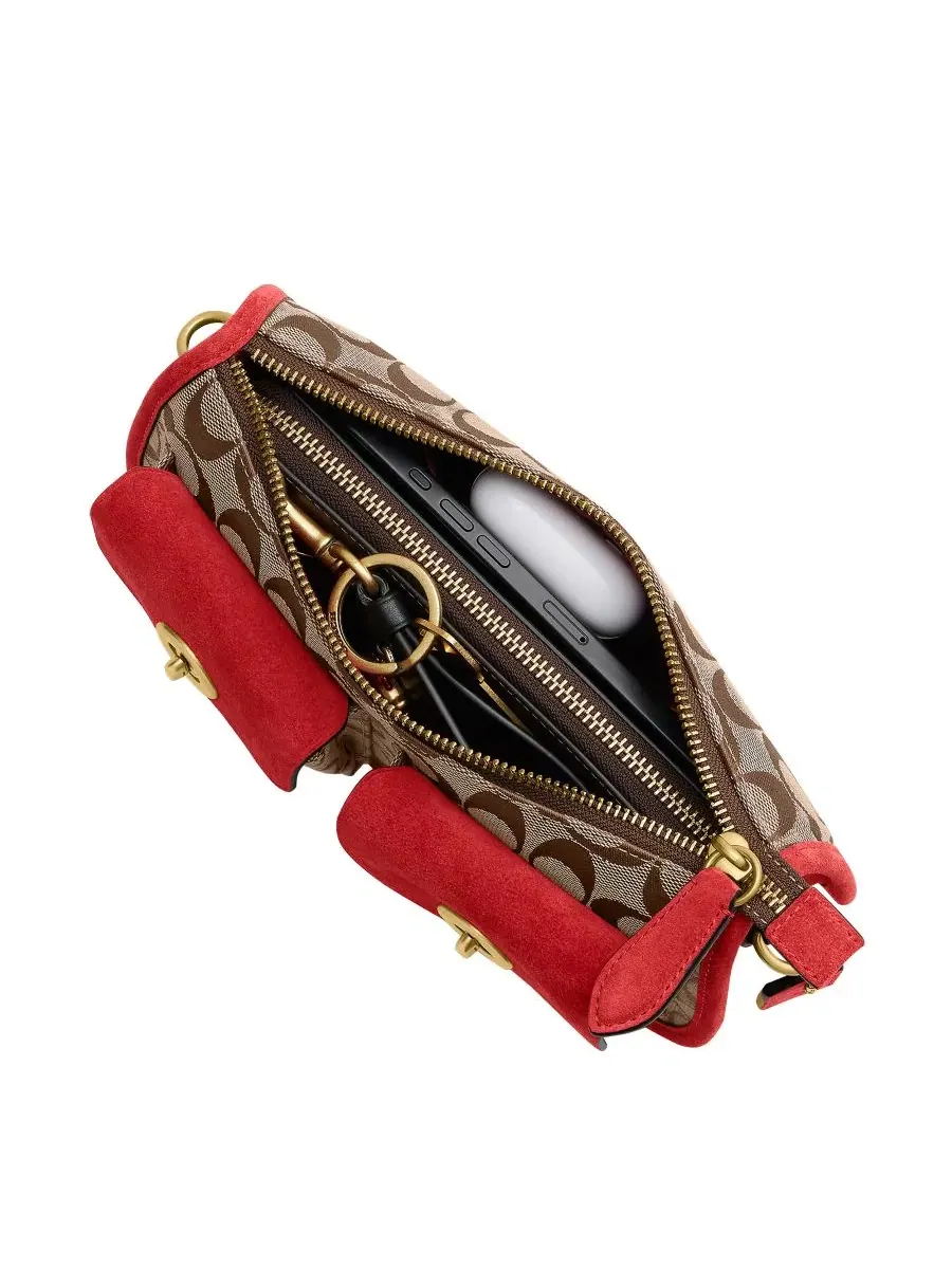 Сумка-шопер Waverly Small Signature Jacquard Twin Turnlock COACH, Brass Poppy Signature — изображение 4 из 12