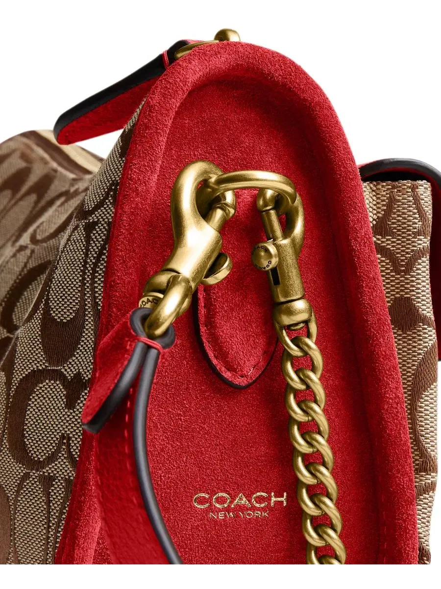 Сумка-шопер Waverly Small Signature Jacquard Twin Turnlock COACH, Brass Poppy Signature — изображение 6 из 12