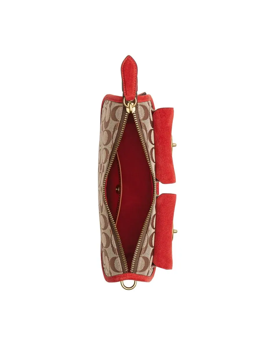 Сумка-шопер Waverly Small Signature Jacquard Twin Turnlock COACH, Brass Poppy Signature — изображение 7 из 12