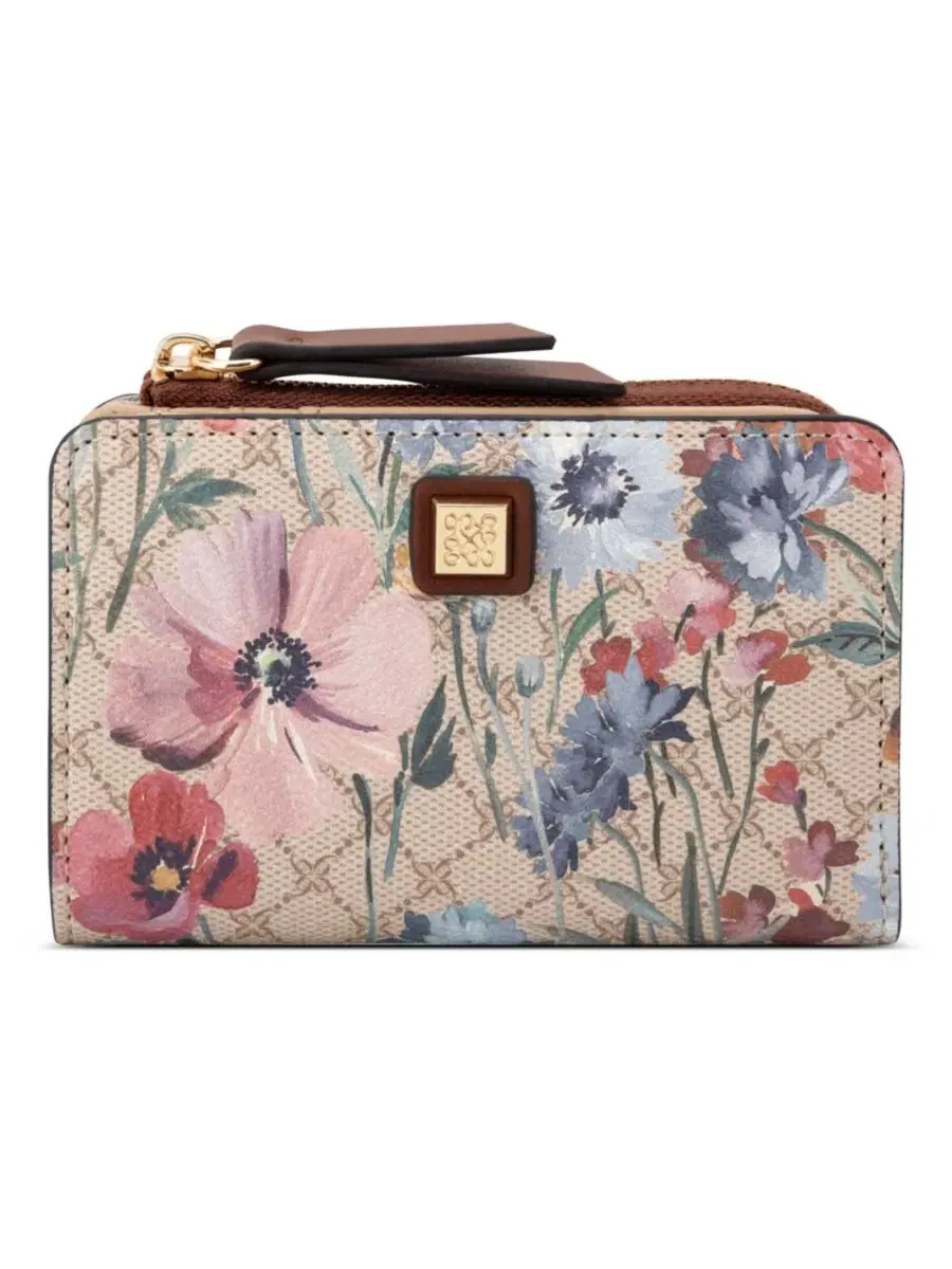 Мини-картхолдер Khora Mini Zipper Card Case Nine West, Floral Logo Chestnut