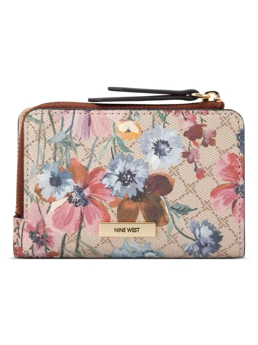 Мини-картхолдер Khora Mini Zipper Card Case Nine West, Floral Logo Chestnut — изображение 2 из 4
