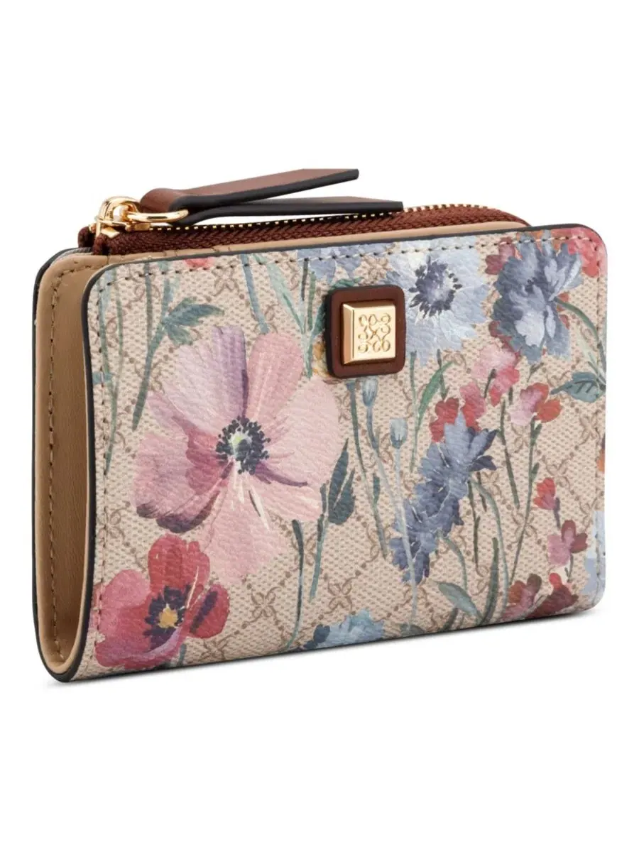 Мини-картхолдер Khora Mini Zipper Card Case Nine West, Floral Logo Chestnut — изображение 3 из 4