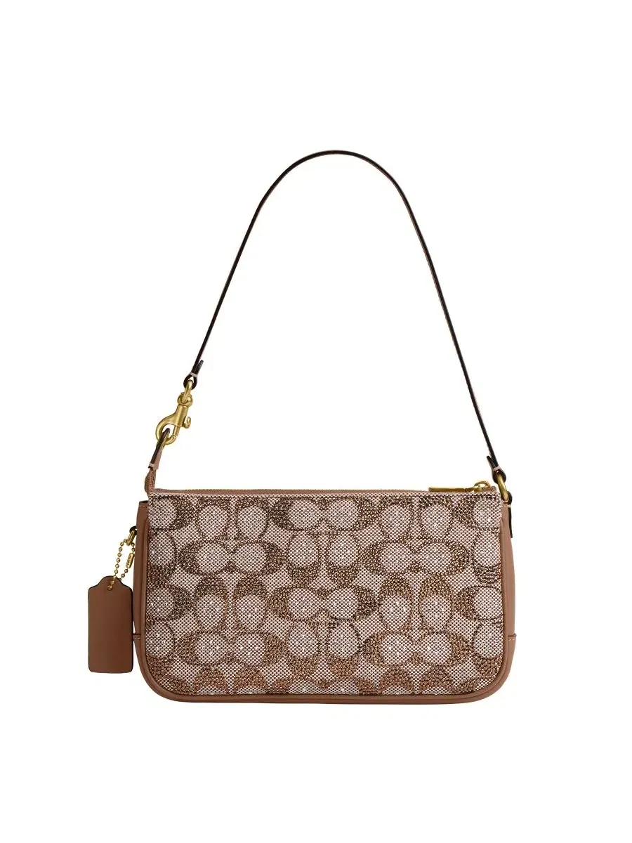 Женская сумка через плечо с кристаллами и жаккардом, модель Plaza Small Crystal Signature Jacquard — изображение 2 из 8