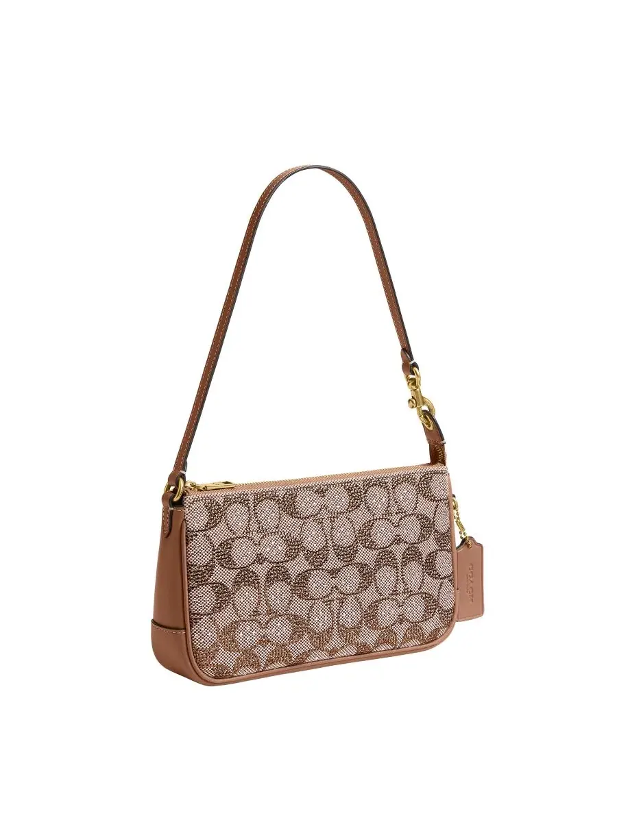 Женская сумка через плечо с кристаллами и жаккардом, модель Plaza Small Crystal Signature Jacquard — изображение 3 из 8