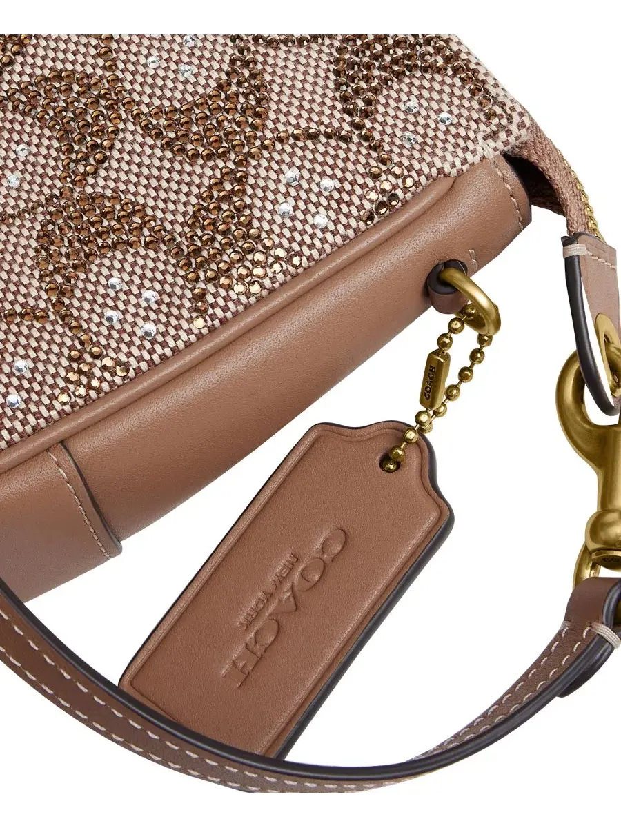 Женская сумка через плечо с кристаллами и жаккардом, модель Plaza Small Crystal Signature Jacquard — изображение 6 из 8