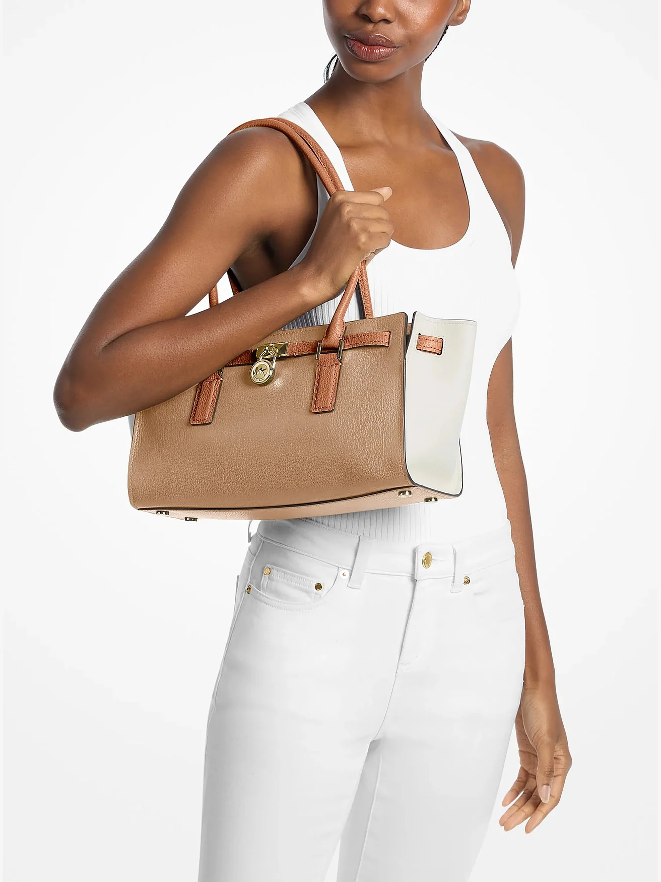 Кожаная сумка-сэтчел Michael Kors Hamilton Moderne — изображение 4 из 5, бежевый