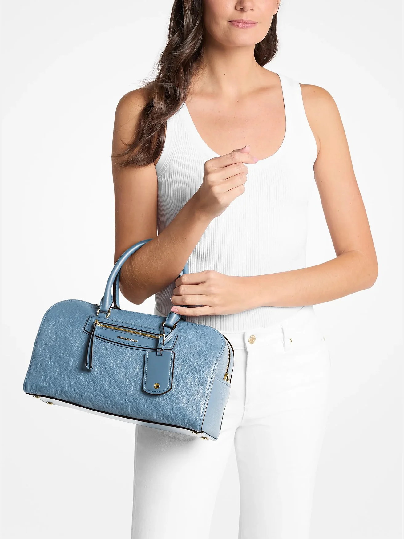 Кожаная сумка-сэтчел Michael Kors Jet Set Travel с тиснёным логотипом — 3