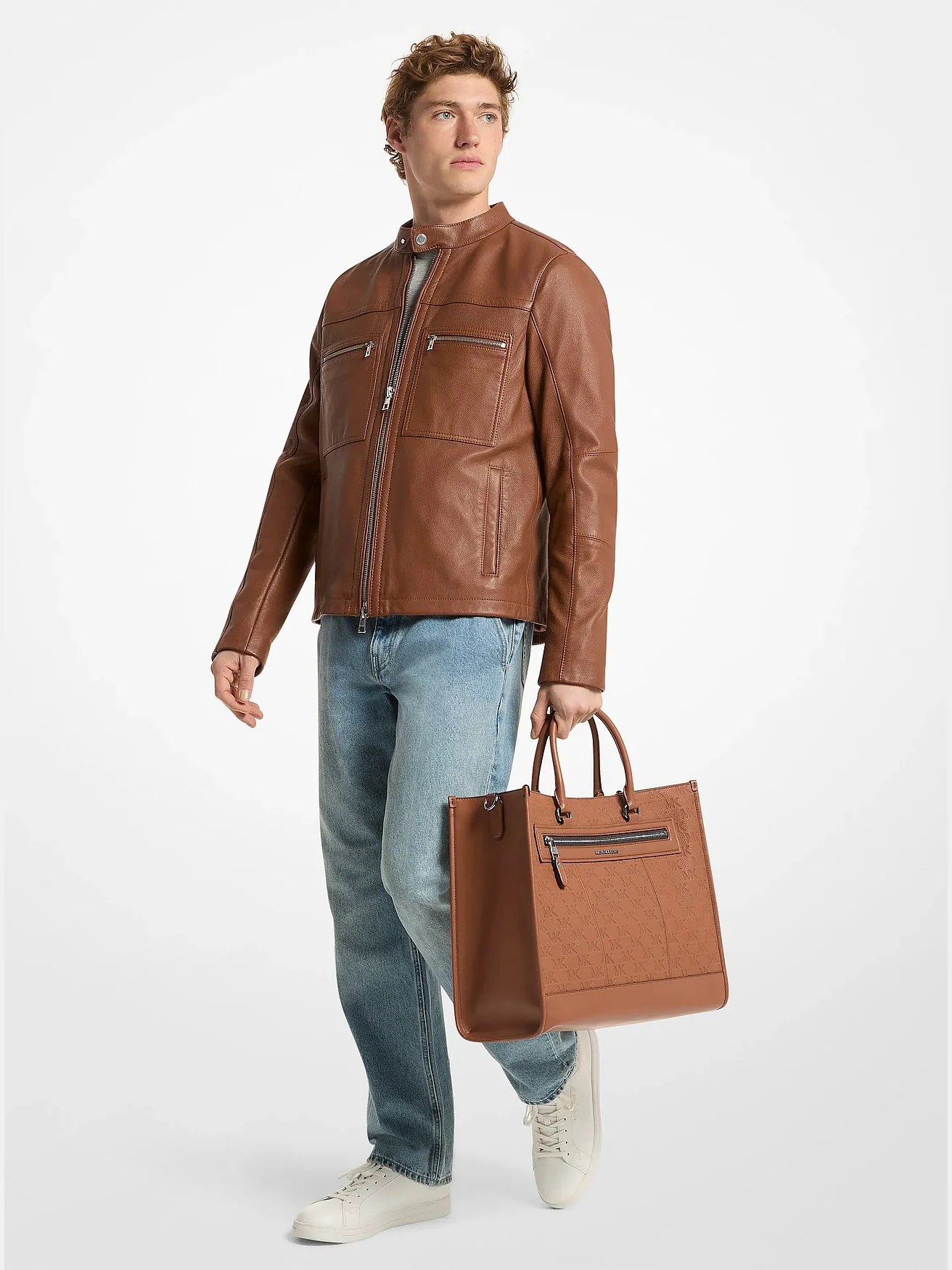Кожаная сумка-тоут Michael Kors Jet Set с тисненым логотипом — 3