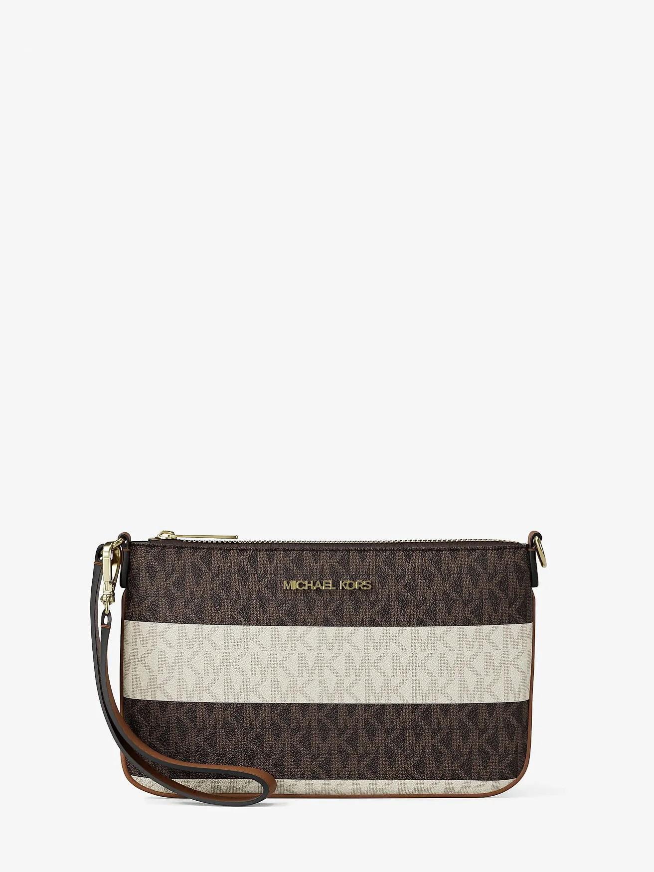 Кошелёк-браслет Michael Kors Jet Set Travel в полоску, бежево-коричневый — 1