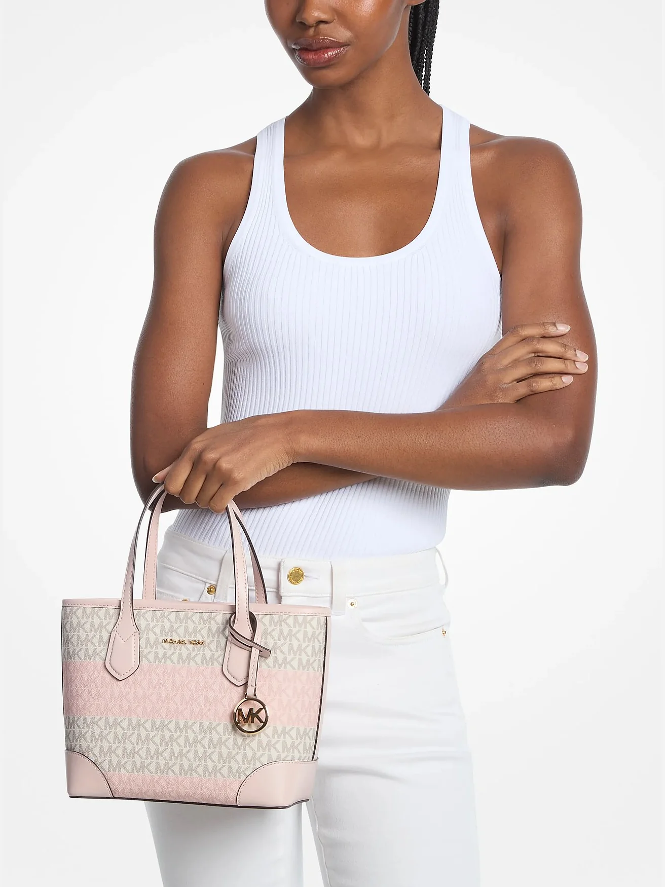 Сумка-тоут Michael Kors Eva Extra-Small в фирменную полоску — 4