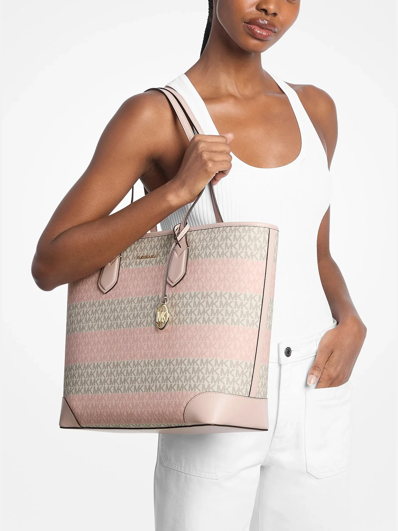 Michael Kors сумка-тоут Eva Large в полоску с фирменным логотипом — 4