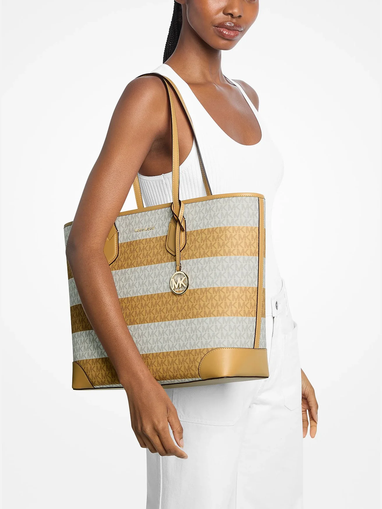 Michael Kors сумка-тоут Eva Large в полоску с фирменным логотипом — 4