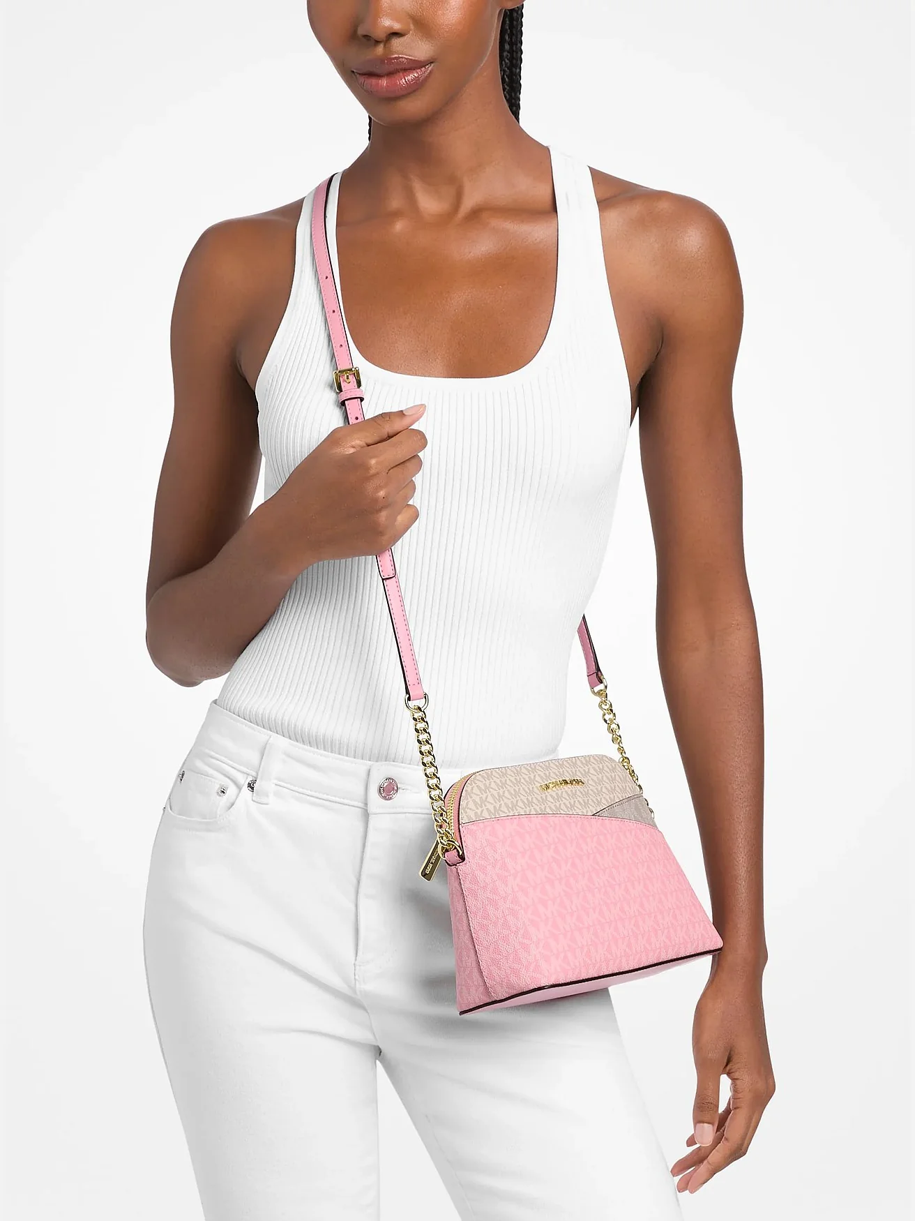 Сумка-кроссбоди Michael Kors Jet Set Travel Color-Block — изображение 3 из 3, розово-бежевый мульти