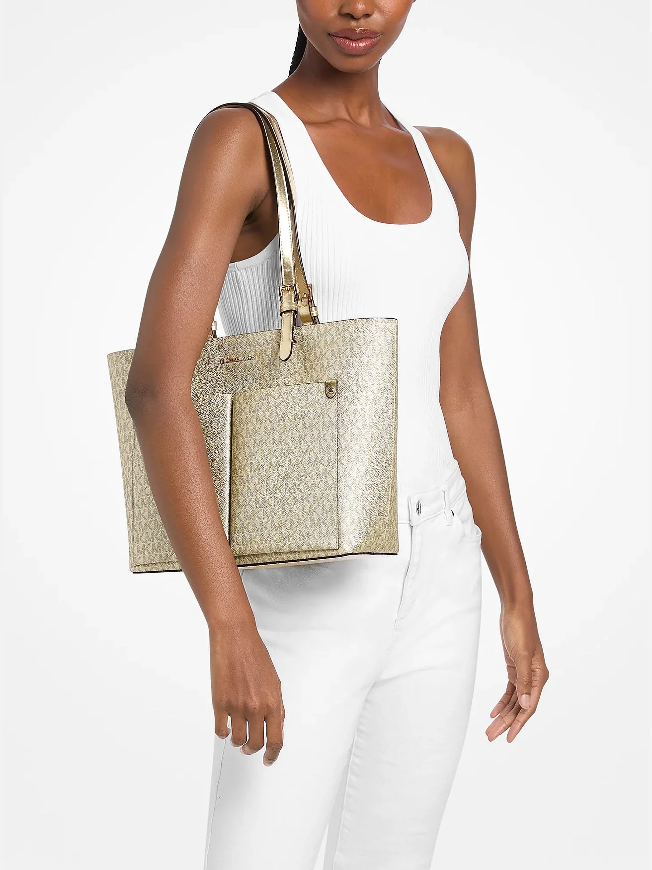 Сумка-тоут Michael Kors Jet Set Medium с металлизированным принтом — 3