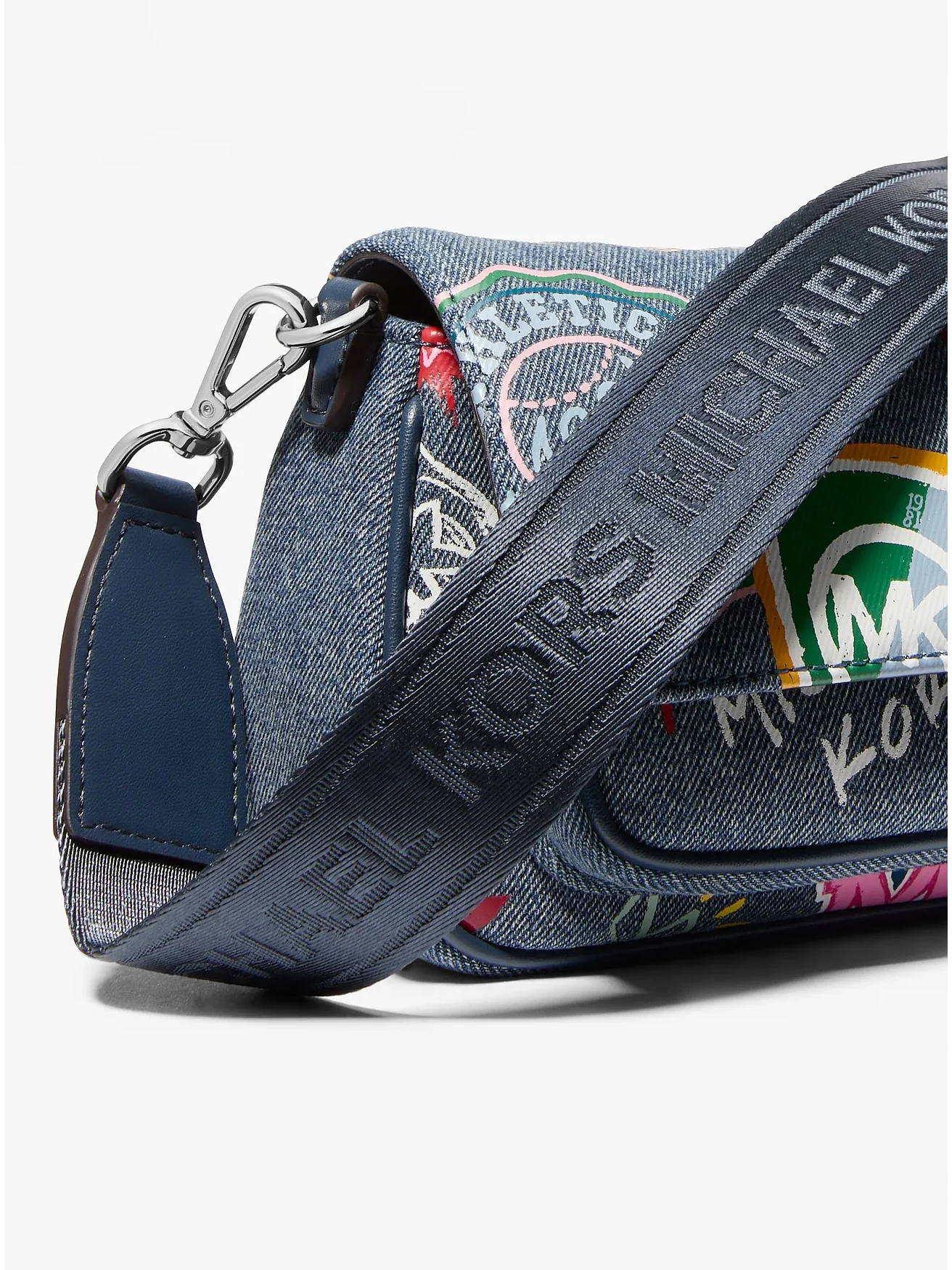 Джинсовая сумка-кроссбоди Michael Kors Jet Set с мини-сумочкой, синяя — 4